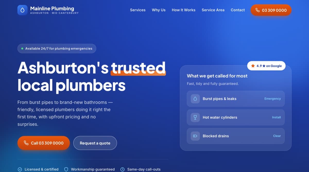 Mainline Plumbing website design