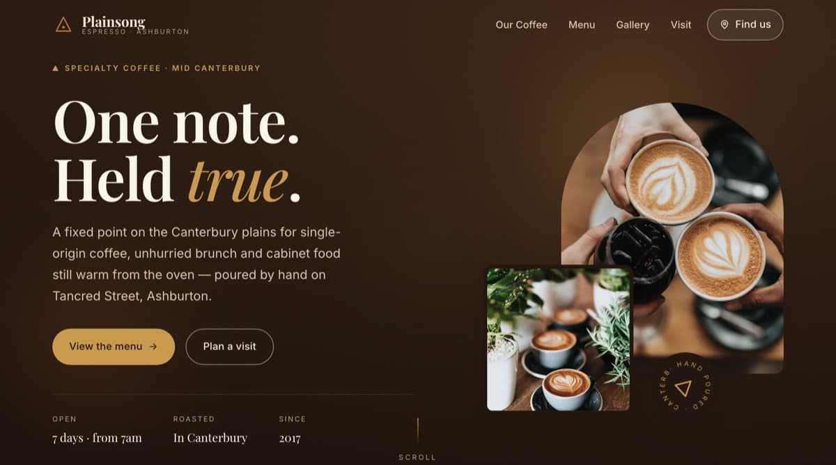 Plainsong Espresso website design