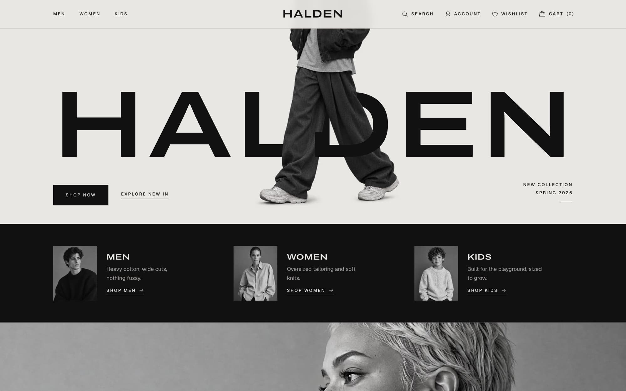 Halden: the wordmark hero above the category band.