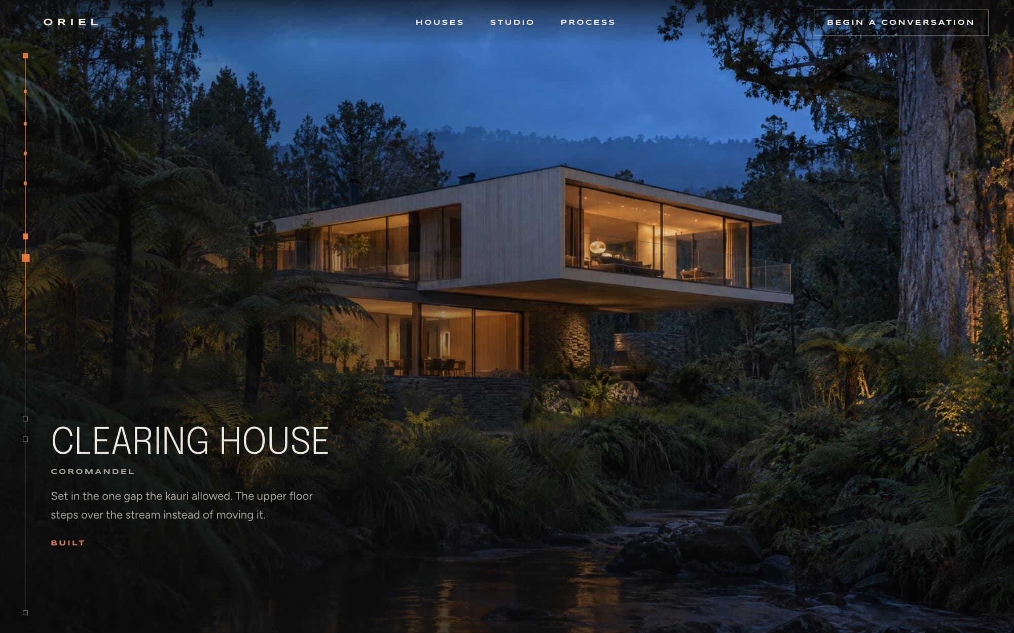 Oriel: the Clearing House, set among native forest.
