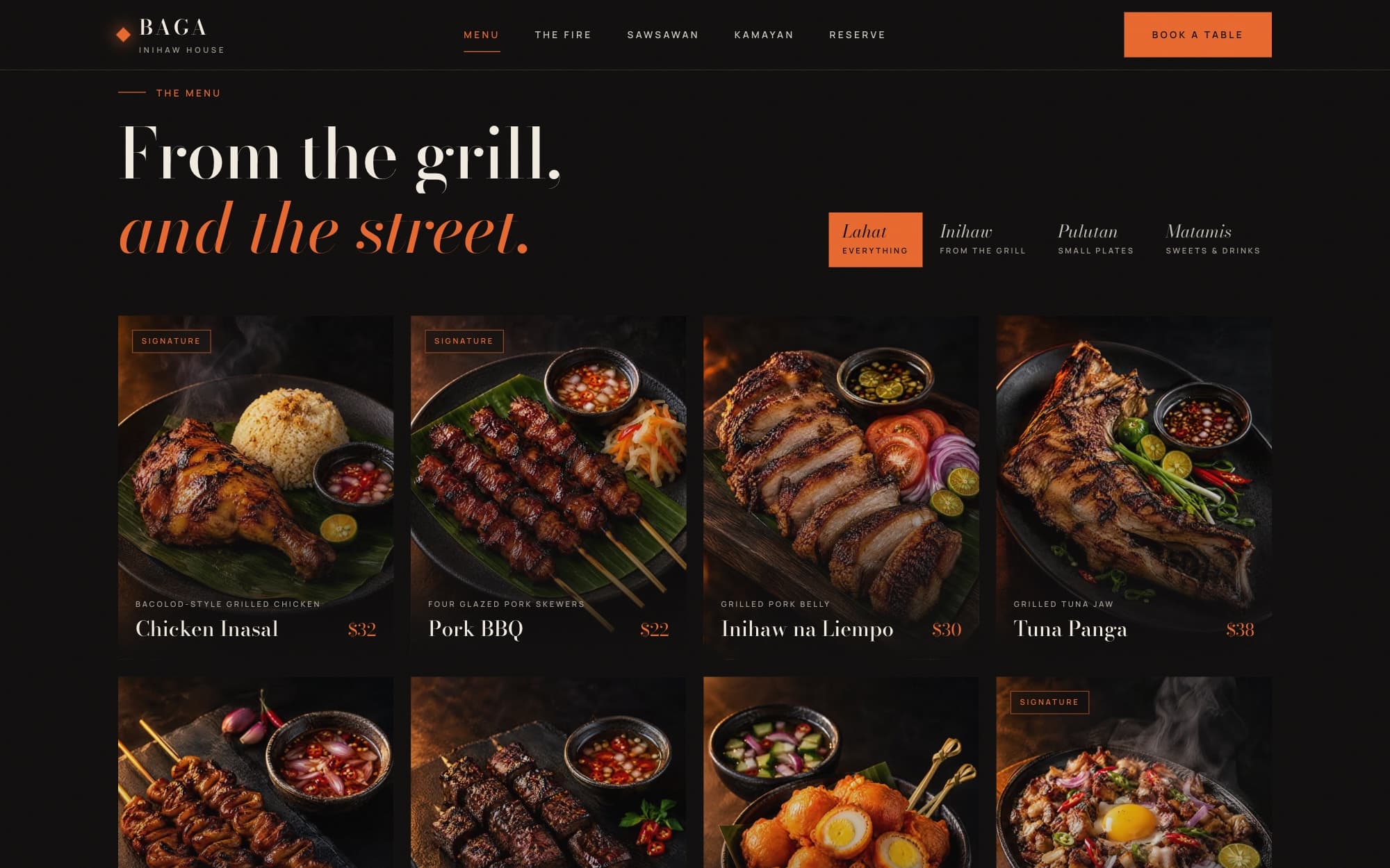 Baga: 'From the grill, and the street', the menu.