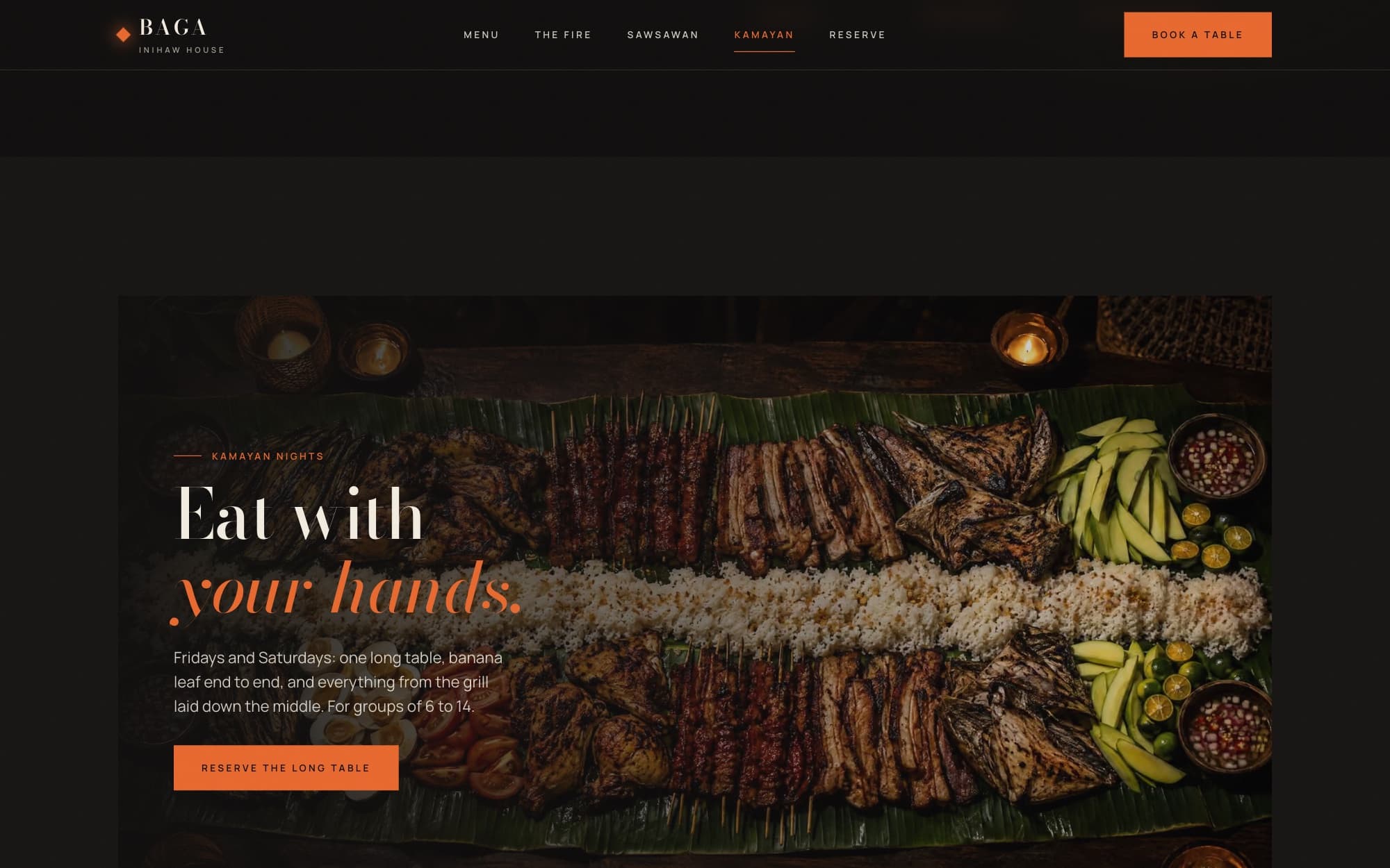 Baga: the kamayan feast laid out on banana leaves.