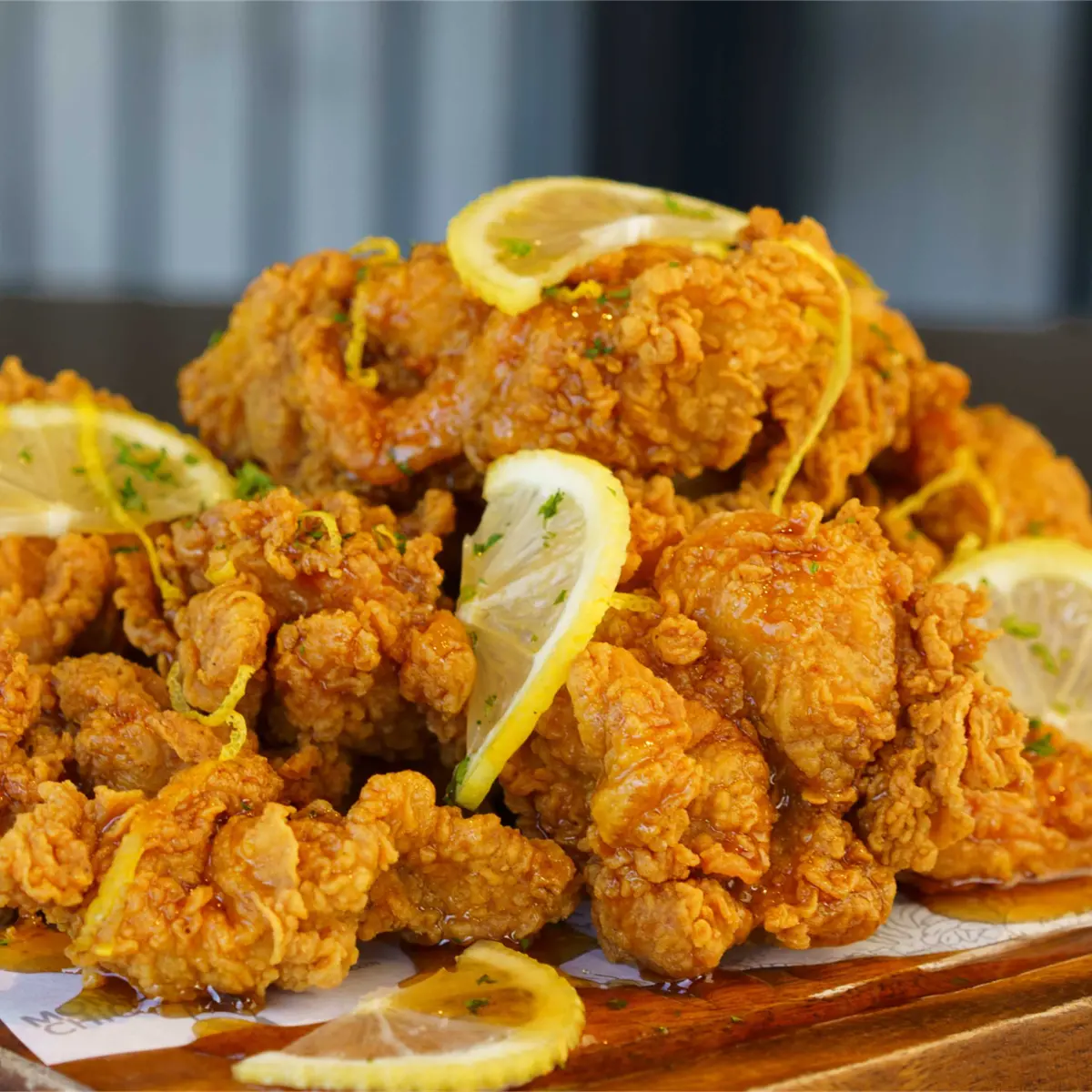 Lemonkist citrus glazed Korean fried chicken with fresh lemon