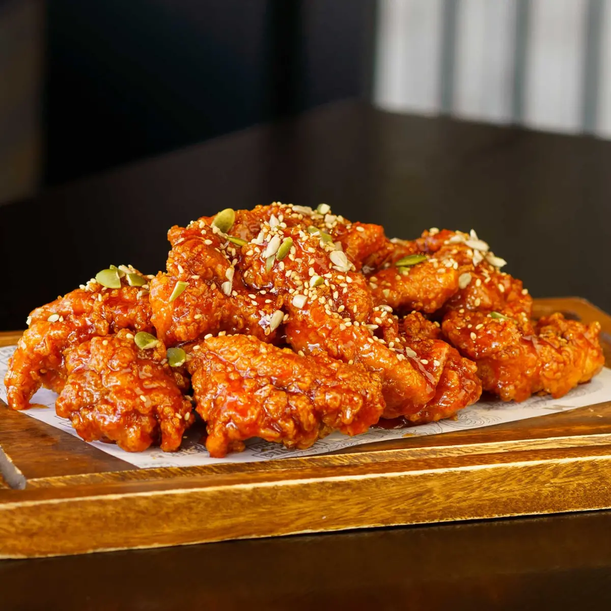 Sweet Chili glazed Korean fried chicken with sesame